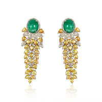 Emerald & Yellow Sapphire with Diamond Long Earrings