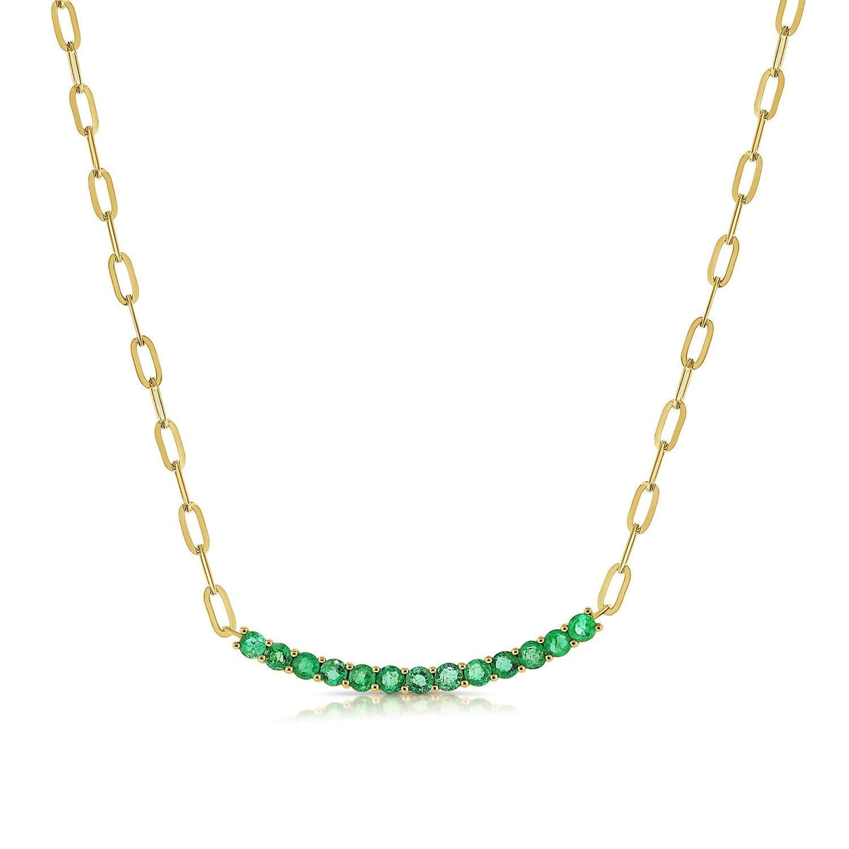 Emerald with Paperclip 14K Yellow Gold Necklace