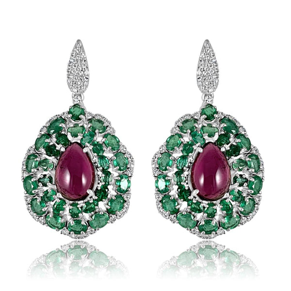 Emerald with Touermaline Drop Earrings