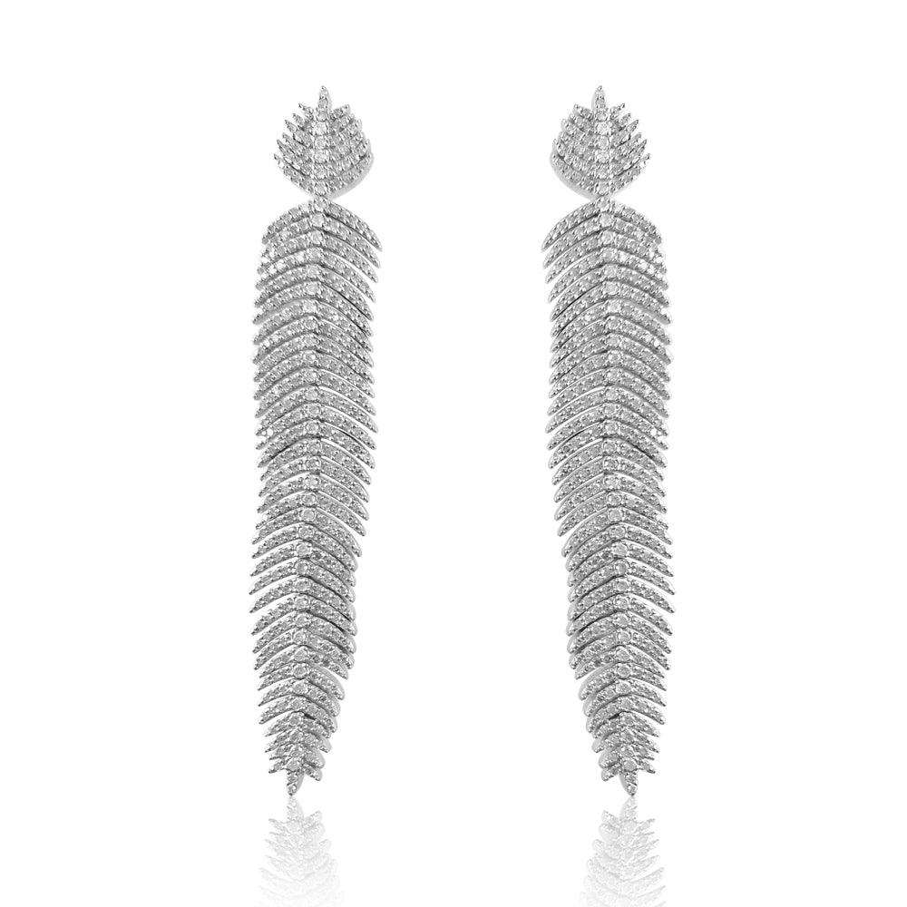 This pair of earrings are perfect for special occasions, this design gives the piece an elegant touch.  Diamond: 4.79 ct Gold weight: 1.54 grams Silver with Rhodium Plated weight: 32 grams