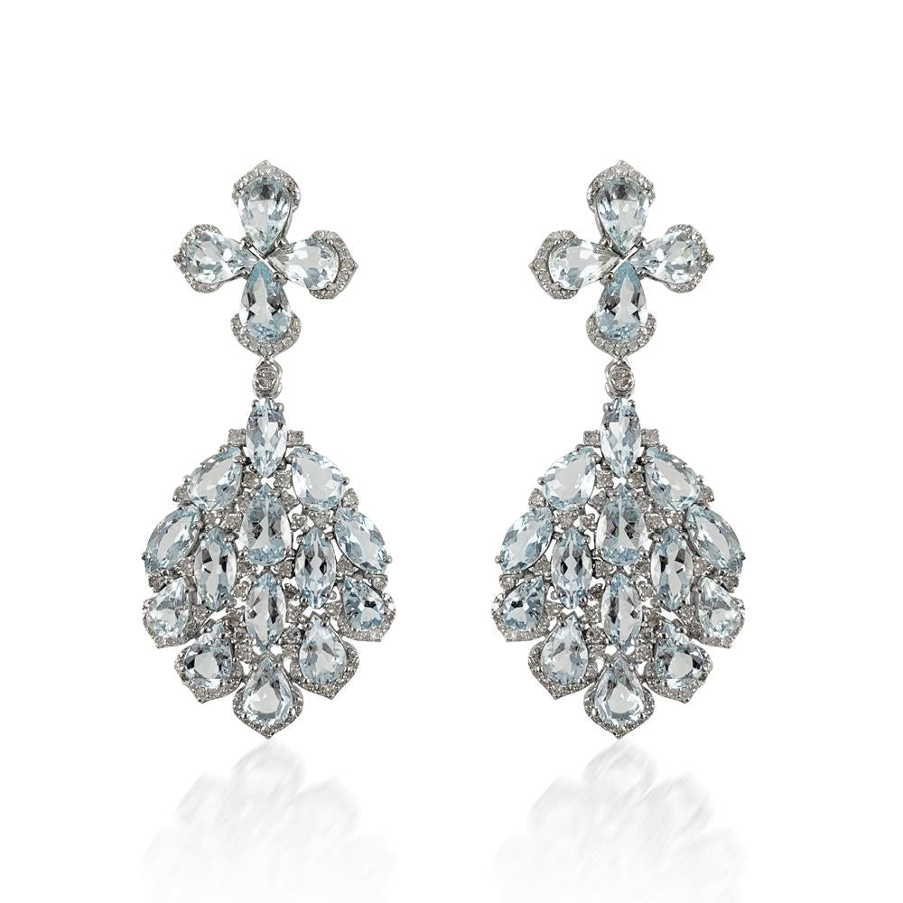 Flower Aquamarine & Diamonds Earrings