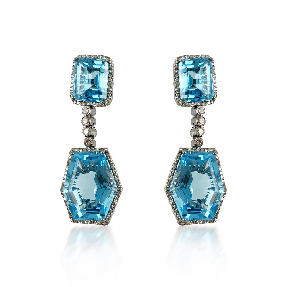 Geometric Blue London Topaz & Diamond Earrings