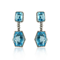 Geometric Blue London Topaz & Diamond Earrings