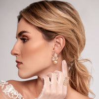 Golden Pearl & Diamond Flower Earrings