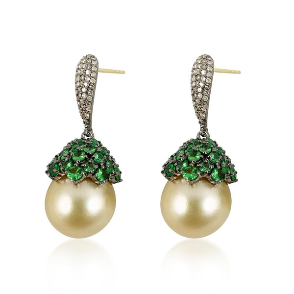 Golden Pearl & Tsavorite Earrings