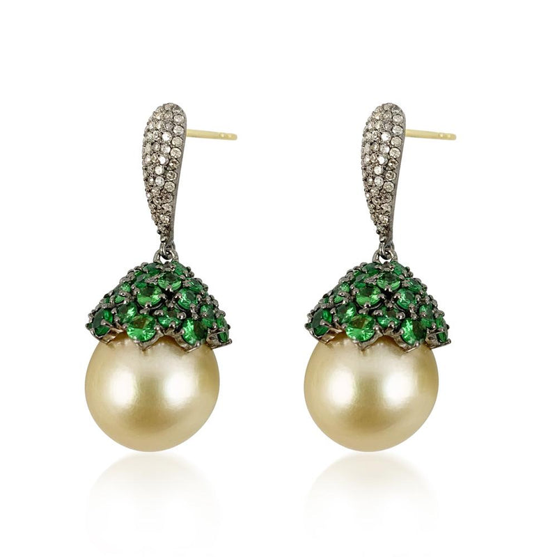 Golden Pearl & Tsavorite Earrings