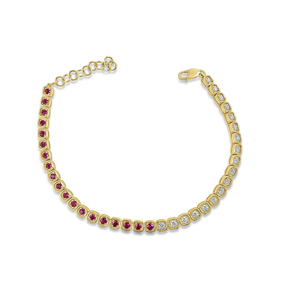 Half Ruby & Half Diamonds Gold Bracelets