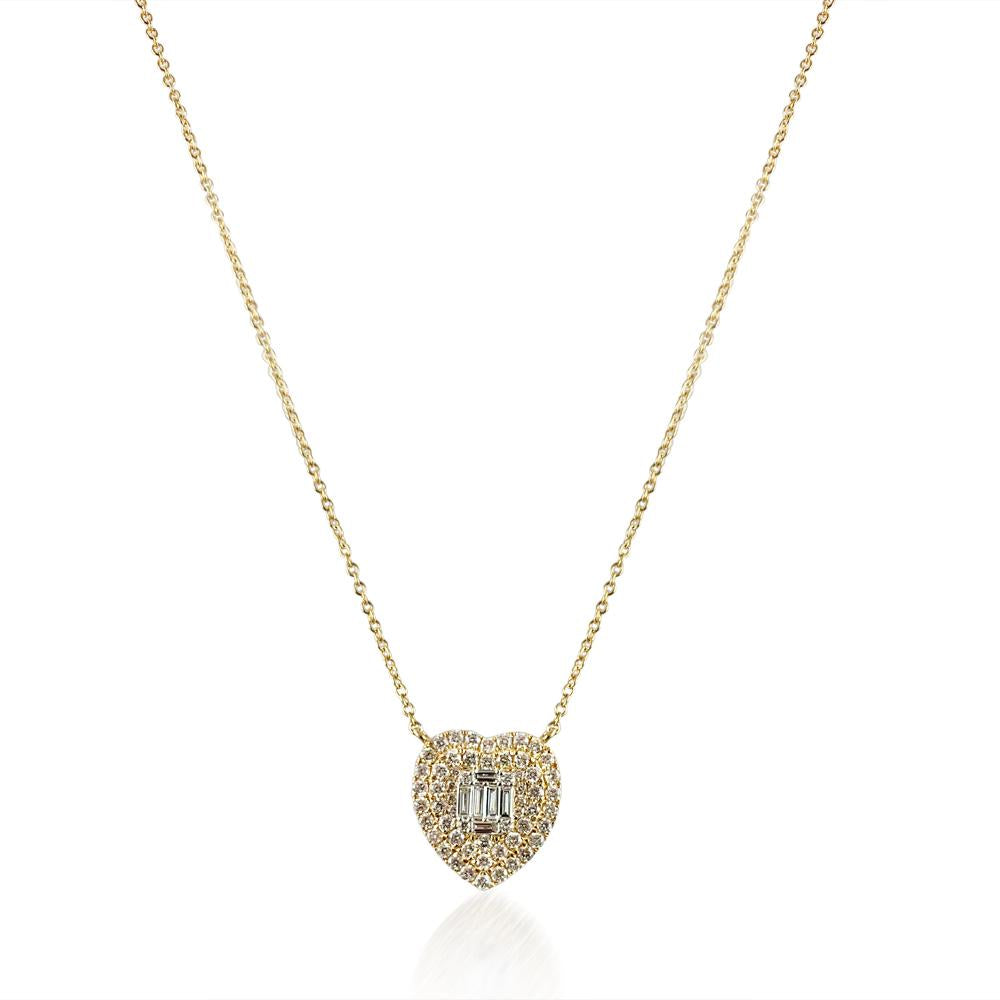 Heart Baguette Pendant in Yellow Gold Necklace
