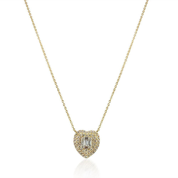 Heart Baguette Pendant in Yellow Gold Necklace