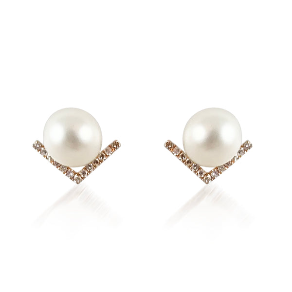 Studs Pearl Earrings & Diamonds  Diamond: 0.13 ct 2 Pearls: 6.92 14K White Gold weight: 1.36 grams Post Back Closure
