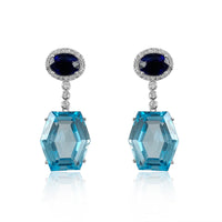 Blue Topaz, Kyanite & Diamond Earrings  Diamond total weight: 0.76 ct Swiss Blue Topaz: 43.85 ct Kyanite: 4.75 ct weight: 5.14 grams