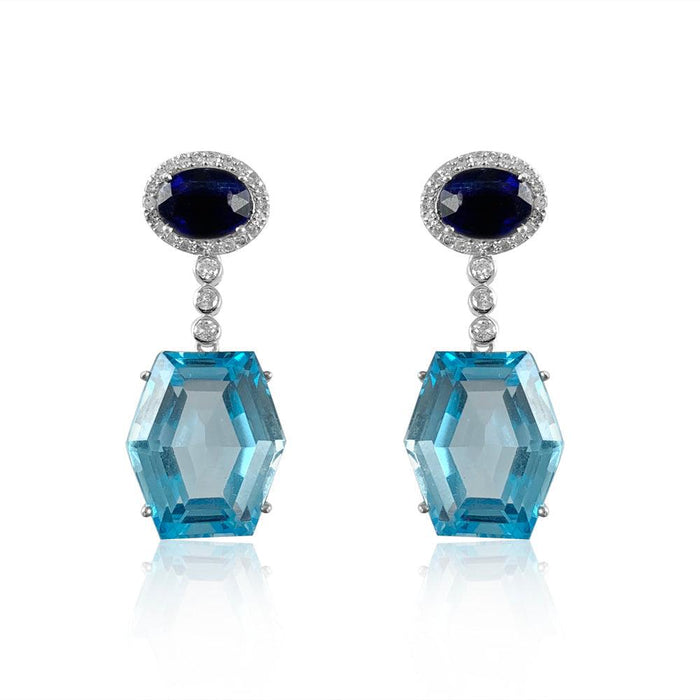 Blue Topaz, Kyanite & Diamond Earrings  Diamond total weight: 0.76 ct Swiss Blue Topaz: 43.85 ct Kyanite: 4.75 ct weight: 5.14 grams