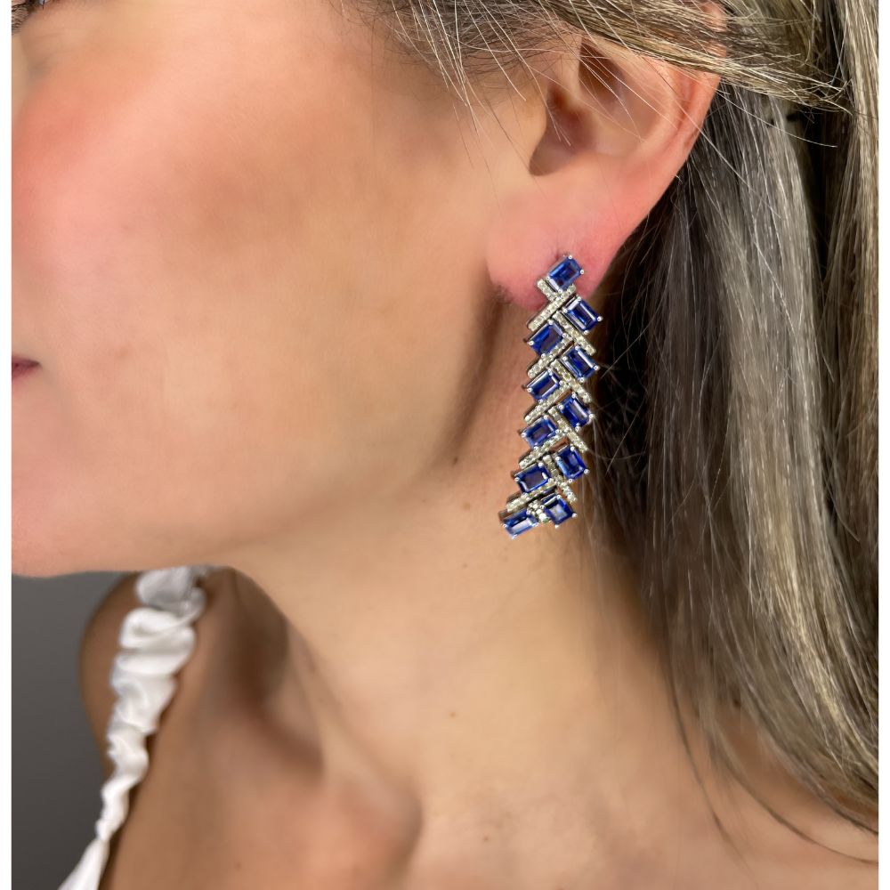 Kyanite & Diamond Long Earrings
