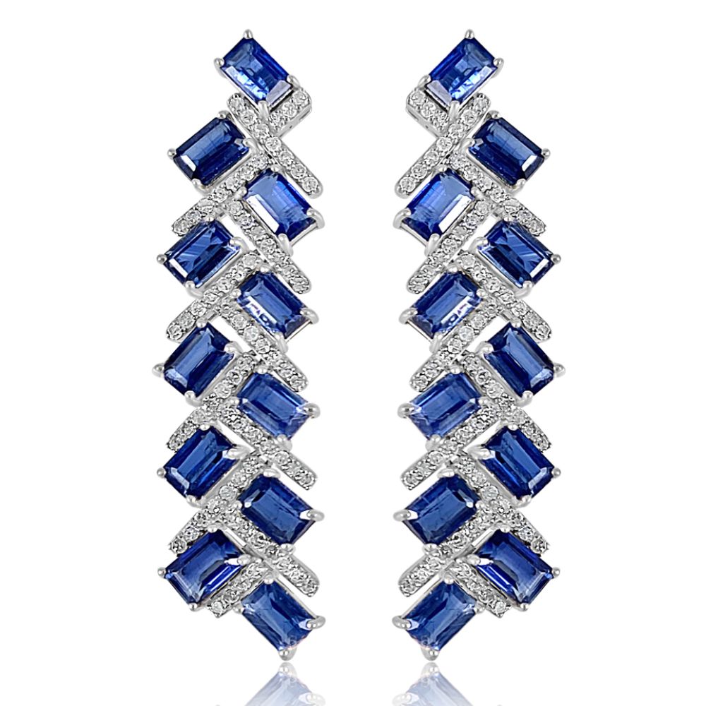 Kyanite & Diamond Long Earrings