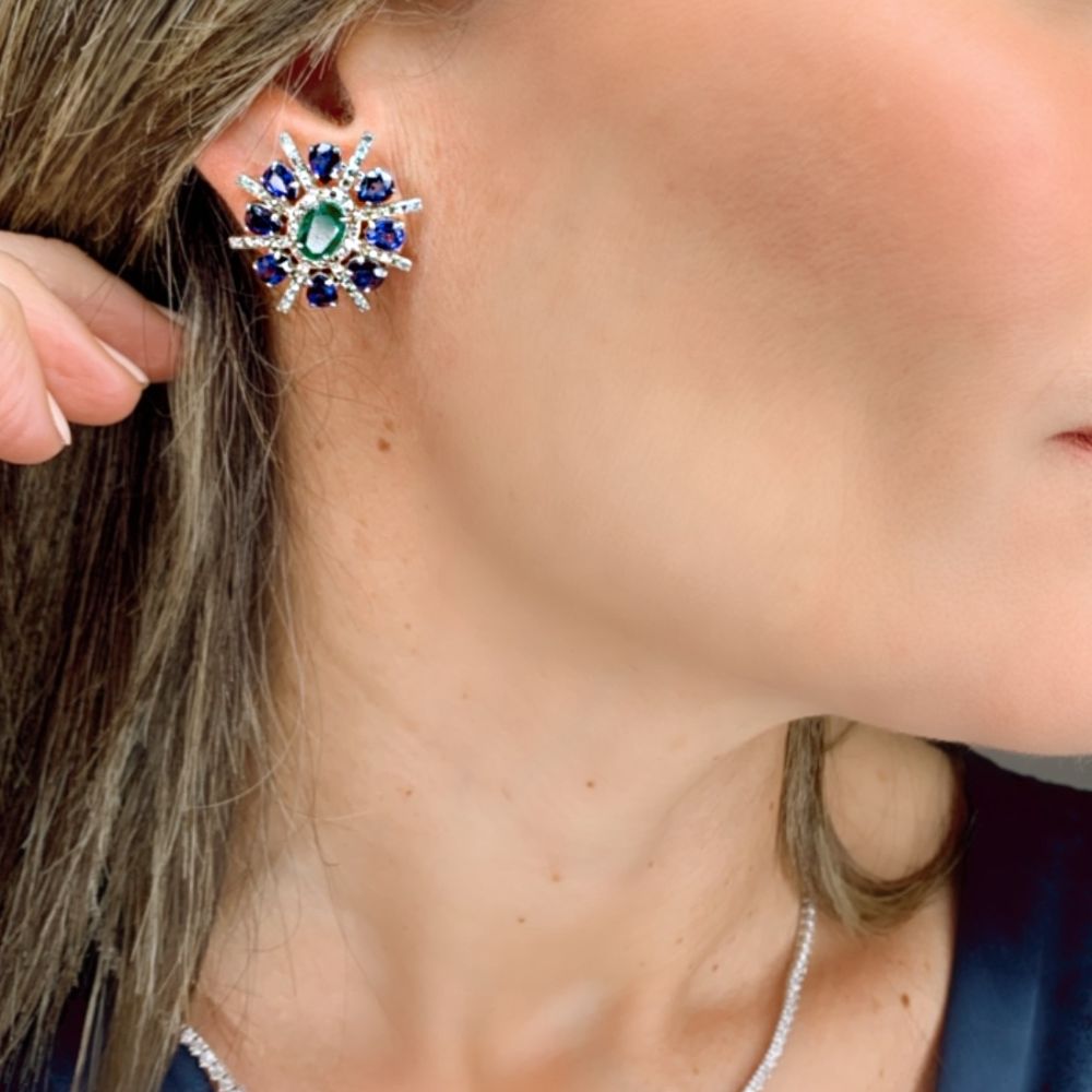 Kyanite & Emerald with Diamond Post Earrings
