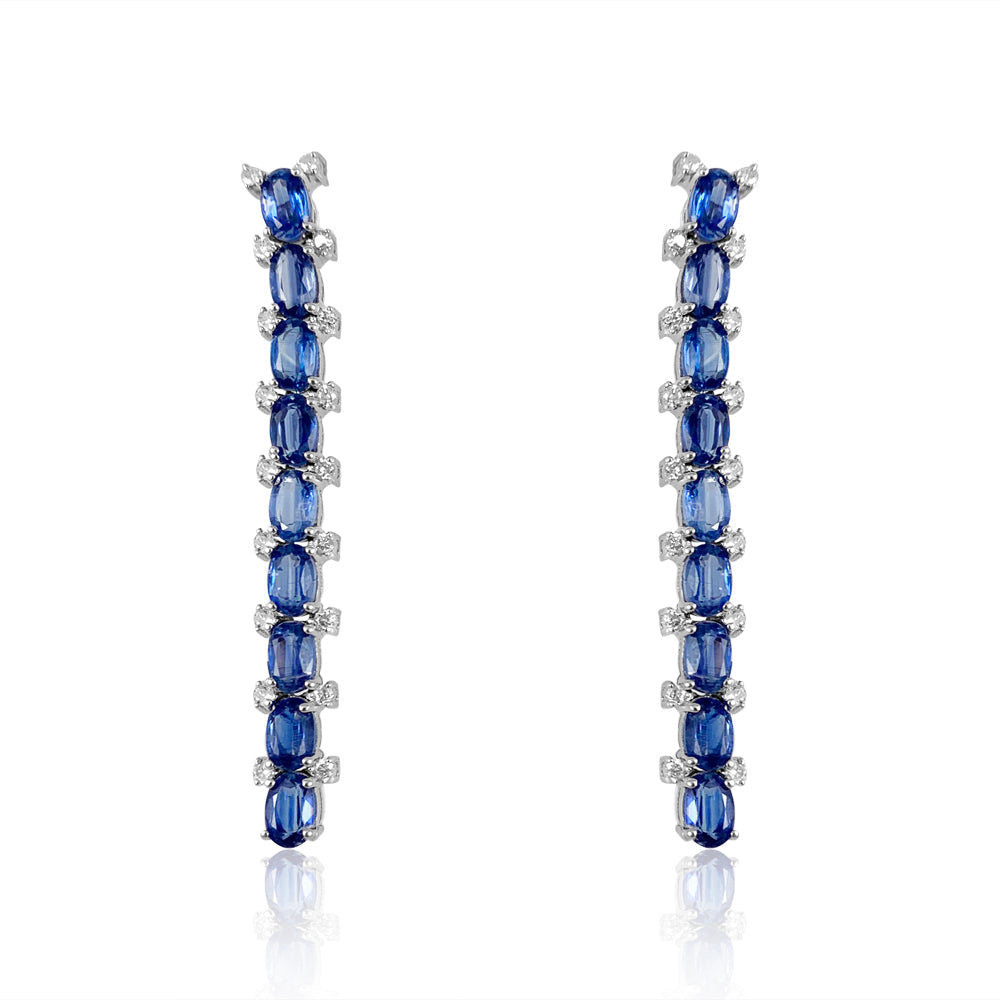 Kyanite with Diamond Long Earrings  Diamond total weight: 0.81 ct Kyanite: 8.40 ct Silver with Rhodium Plated weight: 8.12 grams