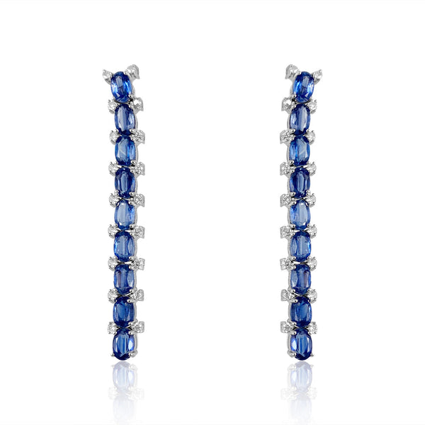 Kyanite with Diamond Long Earrings  Diamond total weight: 0.81 ct Kyanite: 8.40 ct Silver with Rhodium Plated weight: 8.12 grams