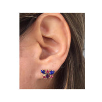 14K White Gold Earrings with Sapphire and Ruby  Butterfly Studs Post Back Closure