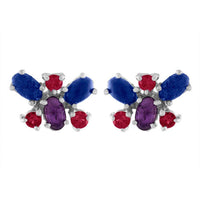 14K White Gold Earrings with Lapis and Ruby  Butterfly Studs Post Back Closure