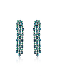 London Blue Topaz & Emerald Long Cascade Earrings