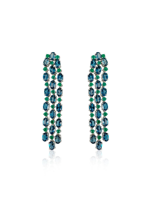 London Blue Topaz & Emerald Long Cascade Earrings