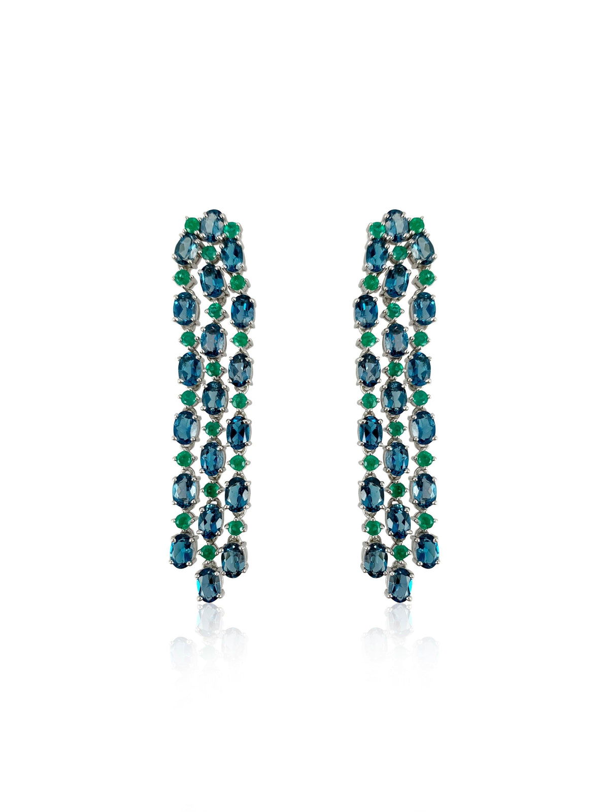 London Blue Topaz & Emerald Long Cascade Earrings