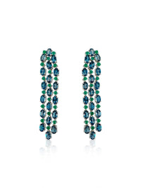 London Blue Topaz & Emerald Long Cascade Earrings