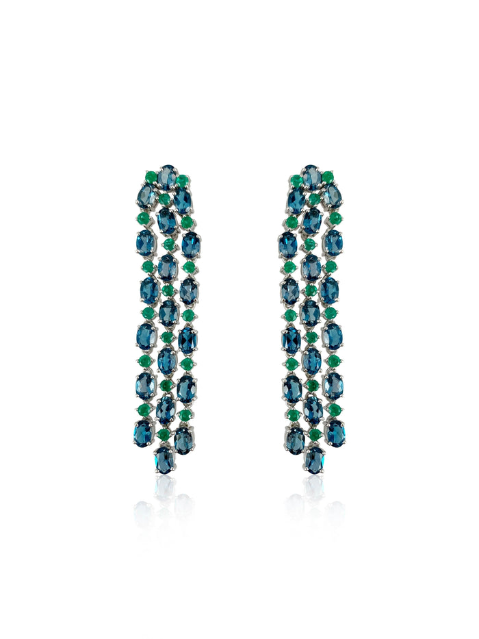 London Blue Topaz & Emerald Long Cascade Earrings