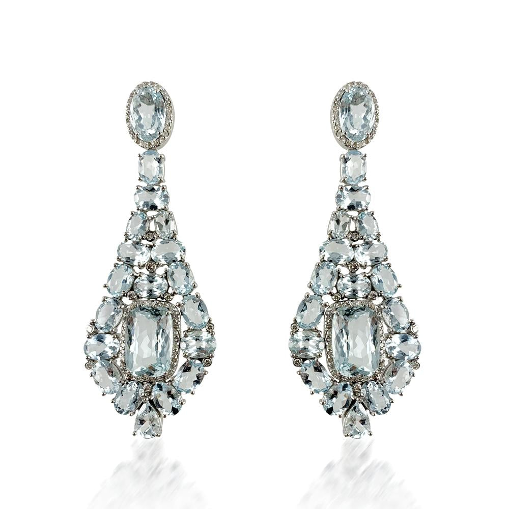 Long Aquamarine & Diamonds Earrings  11.33 Diamond: 2.45 ct Aquamarine: 19.30 ct Silver with Rhodium Plated weight: 11.33 grams