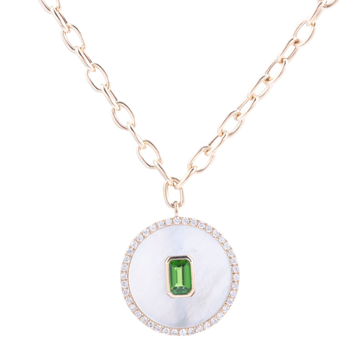 Mother of Pearl with Diopside & Diamonds Necklace