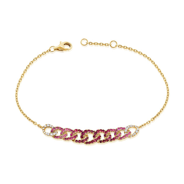 14K Yellow Gold Modern Ombre Pink Sapphire Chain Bracelet