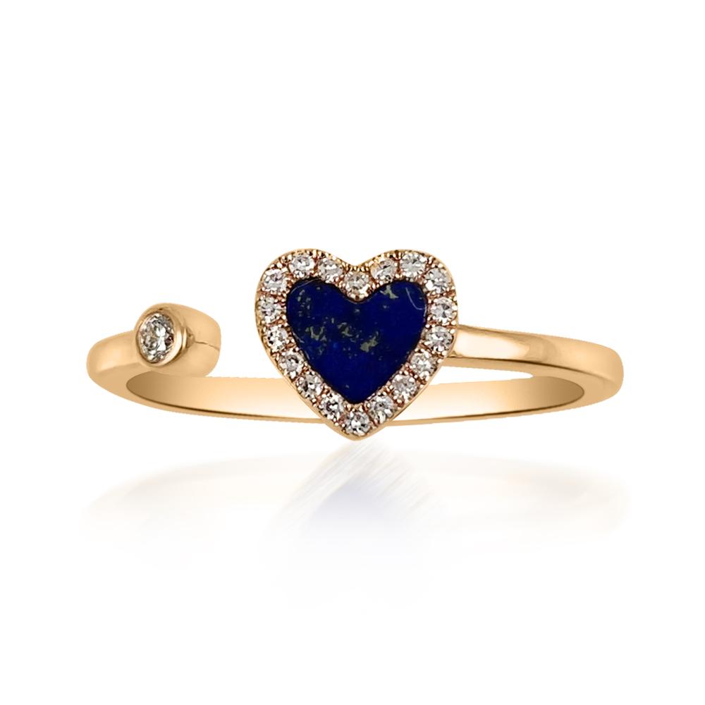 Lapiz Lazuli Heart in Rose Gold Ring  Diamond: 0.06 ct Lapis Lazuli: 0.30 ct 14K Rose Gold weight: 1.60 grams