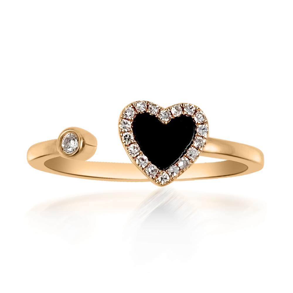 Onyx Heart in Rose Gold Ring  14K Rose Gold weight: 1.60 grams Diamond: 0.06 ct