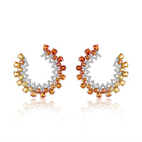 Orange Sapphire Ombre Hoops  Diamond total weight: 0.87 ct Orange Sapphire: 15.33 ct Silver with Rhodium Plated weight: 9.29 grams