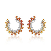 Orange Sapphire Ombre Hoops  Diamond total weight: 0.87 ct Orange Sapphire: 15.33 ct Silver with Rhodium Plated weight: 9.29 grams