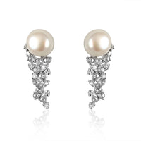 Pearl & Rosecut Diamonds Earrings  Diamond total: 2.25 ct Pearl: 16.3 ct Silver with Rhodium Plated weight: 5.16 grams
