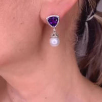 Aretes de perla con amatista y diamante