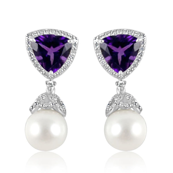 Pearl with Amethyst & Diamond Earrings