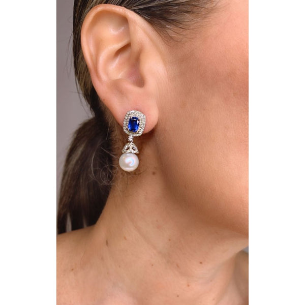 Pearl with Kyanite & Diamond Earrings