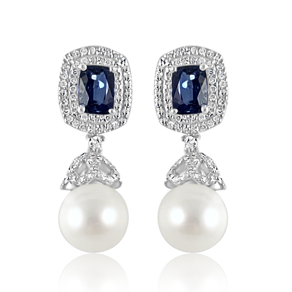 Pearl with Kyanite & Diamond Earrings
