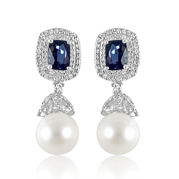 Pearl with Kyanite & Diamond Earrings