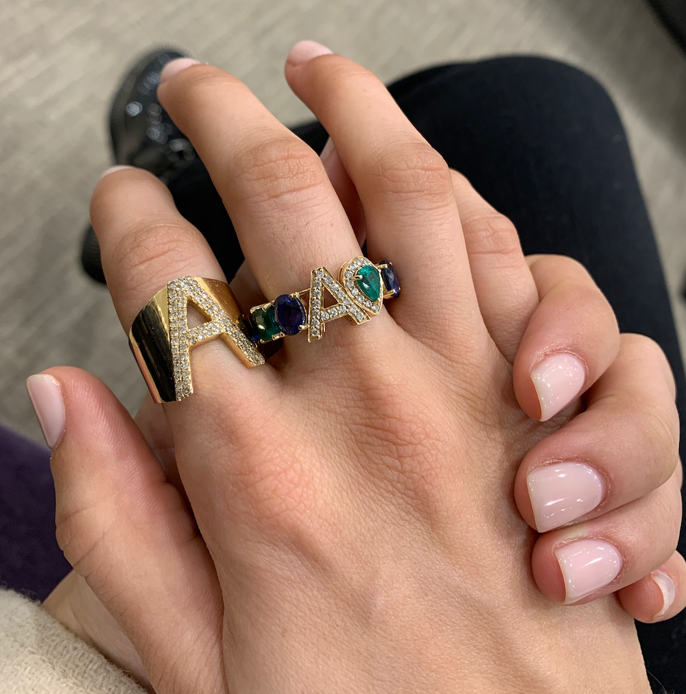 14K Yellow Gold Ring with Emerald, Sapphire  and Diamonds personalized