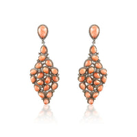 Pink Coral & Diamond Long Silver Earrings