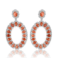 Pink Coral & Diamonds Hoop Earrings
