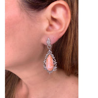 Pink Coral with Diamond Earrings