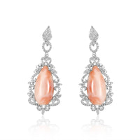 Elegant & feminine pair of earrings perfect for special occasions.  Diamonds: 2.39 ct Pink Coral: 2.39 ct Silver with Rhodium Plated weight: 9.0 grams Gold Post: 0.18 grams