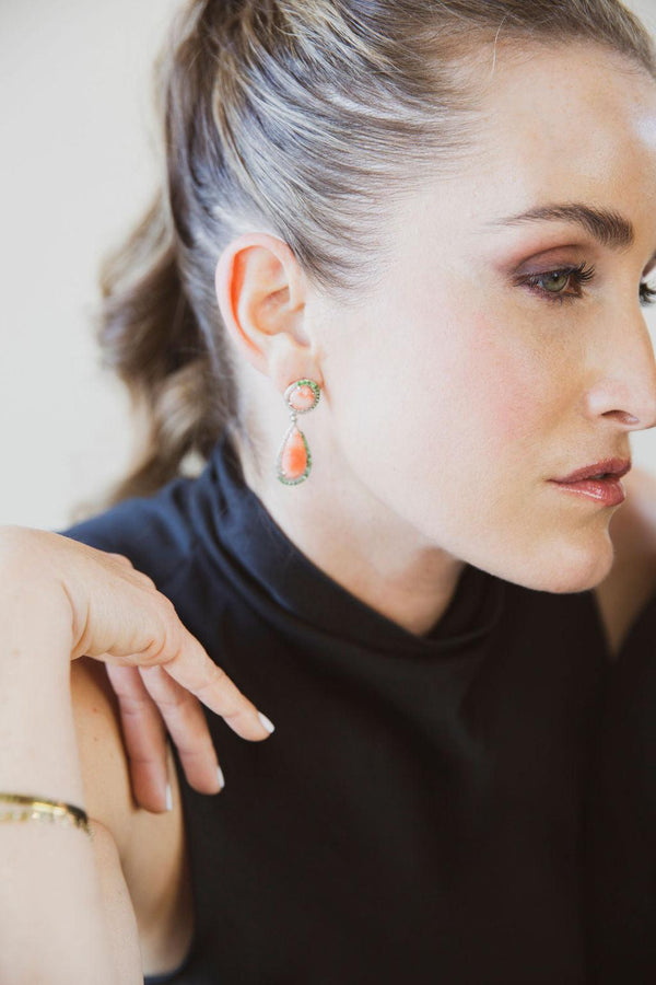 Pink Coral & Tsavorite Earrings