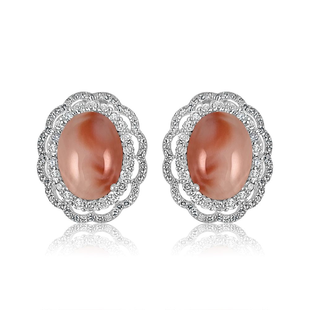 Pink Coral with Diamond Stud Earrings