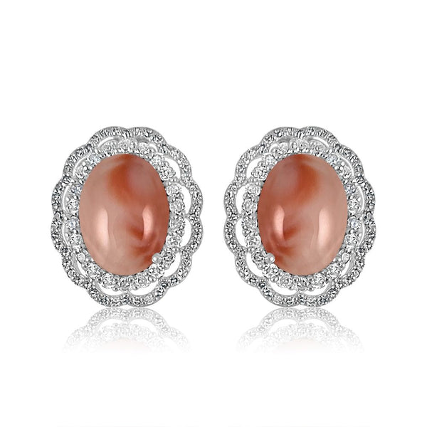 Pink Coral with Diamond Stud Earrings