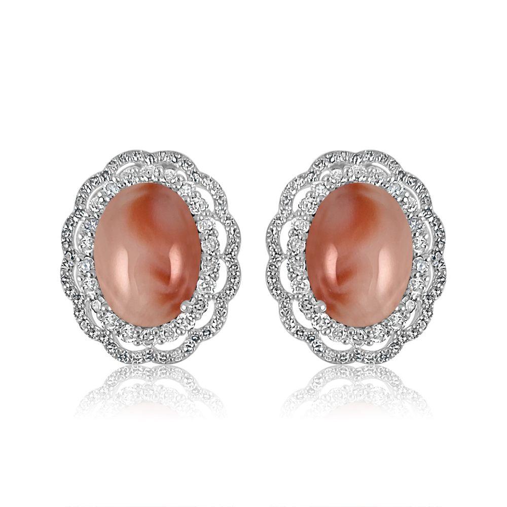 Pink Coral with Diamond Stud Earrings